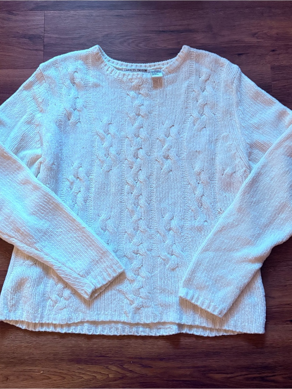 Carolyn Taylor Cream Cable Knit Sweater - Large Women's